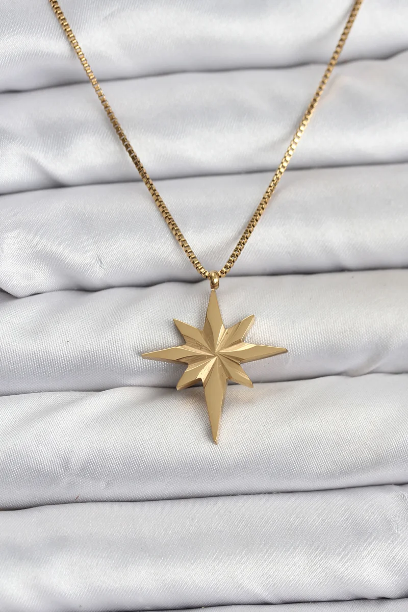 316L Çelik Zincir Gold Renk Kutup Yıldızı Model 60 cm Zincir Kadın Kolye