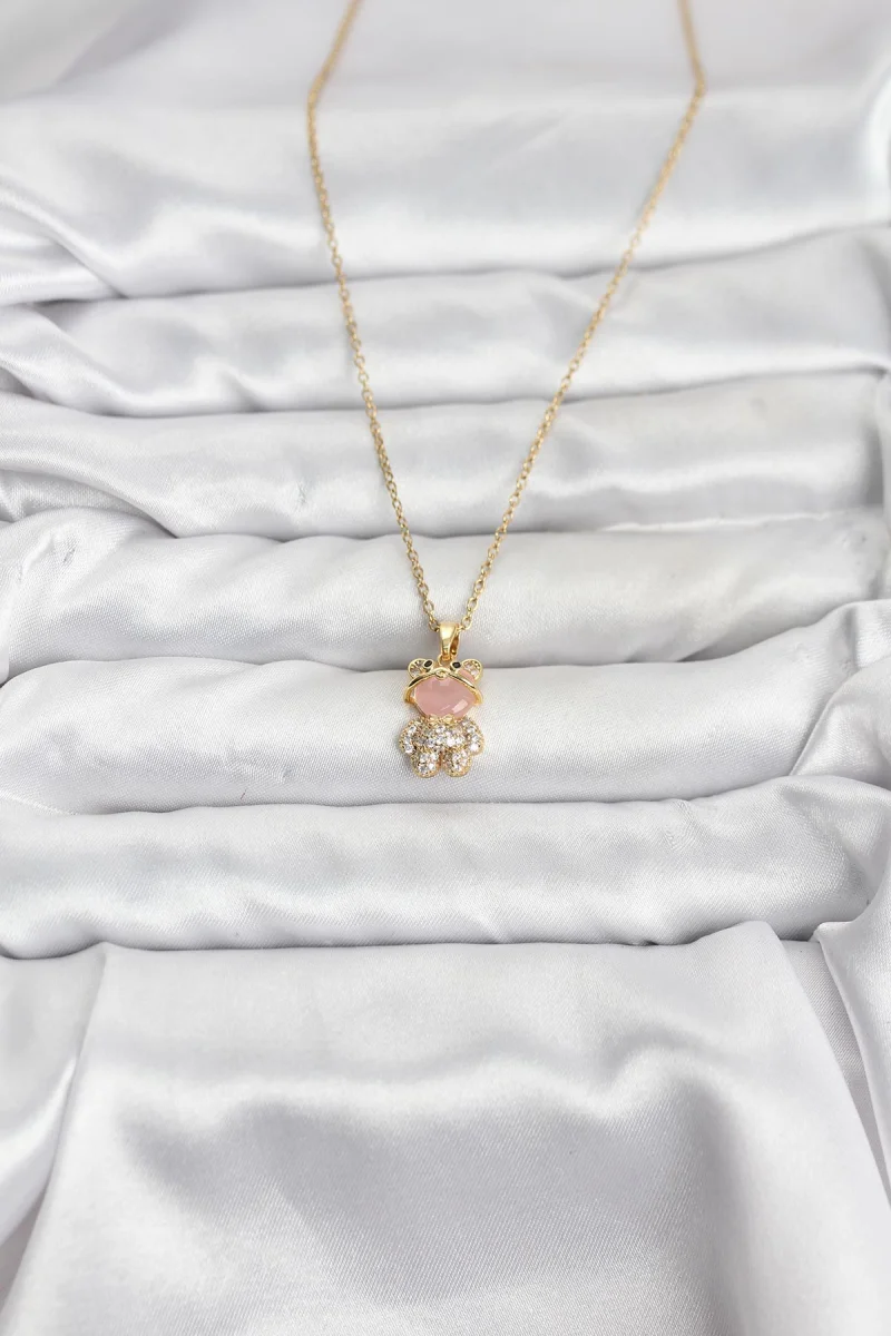 316L Çelik Zincir Gold Renk Teddy Bear Model Zirkon Taşlı Kadın Kolye