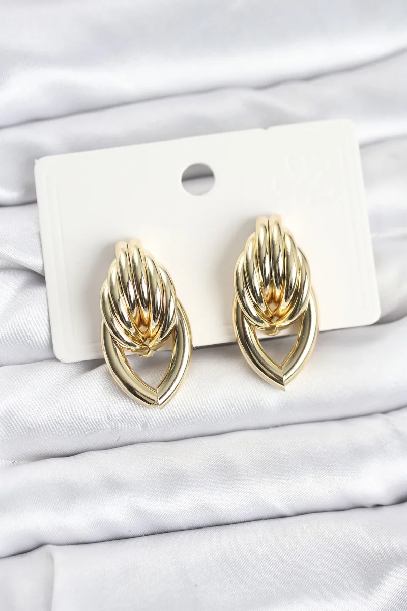 Pirinç Gold Renk Sarmal Damla Model Vintage Kadın Küpe
