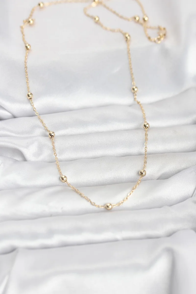 CM 14K Gold Renk Pirinç Top Zincirli 60 cm Kadın Kolye