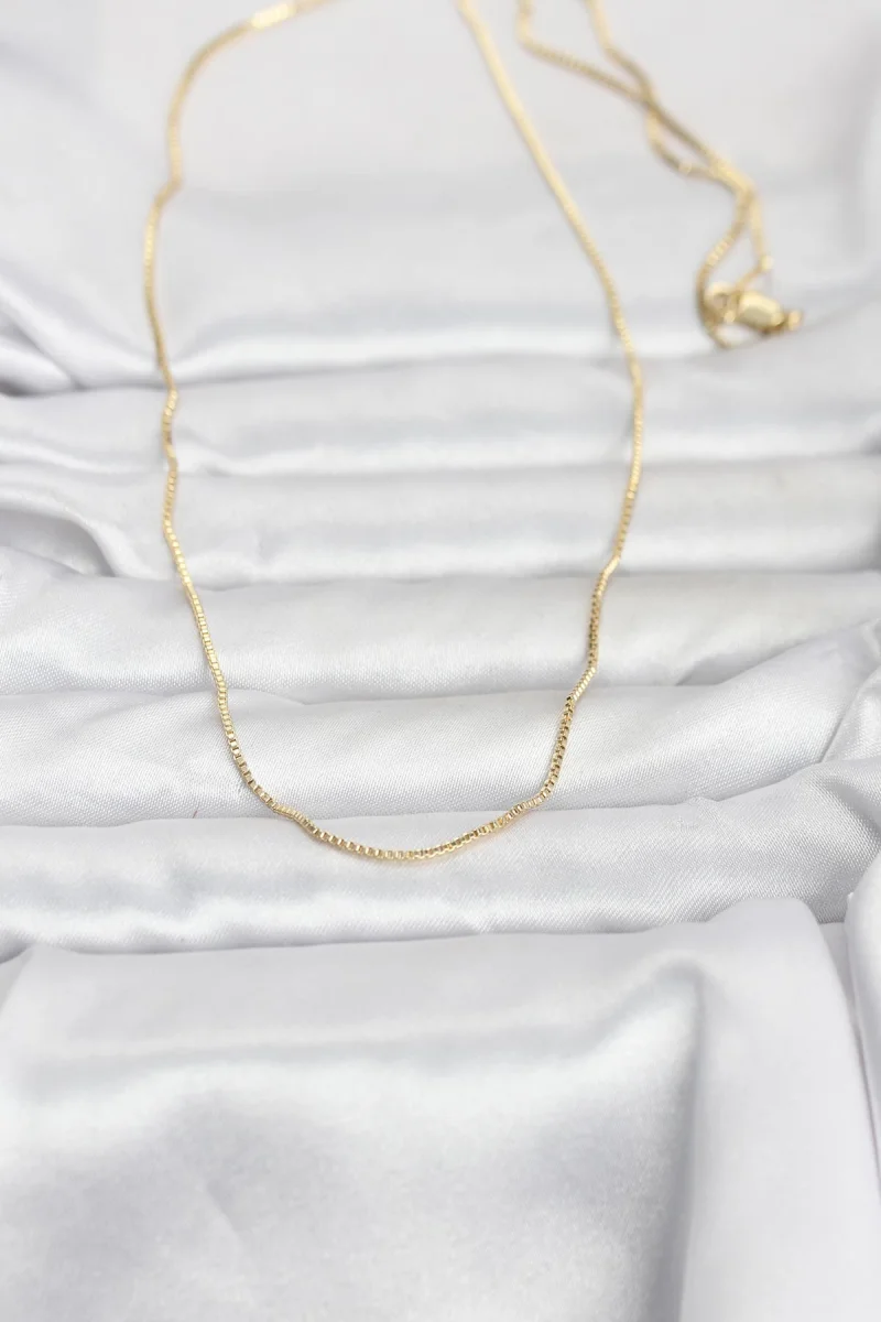 CM 14K Gold Renk İnce Kare Zincirli Model 60 cm Kadın Kolye