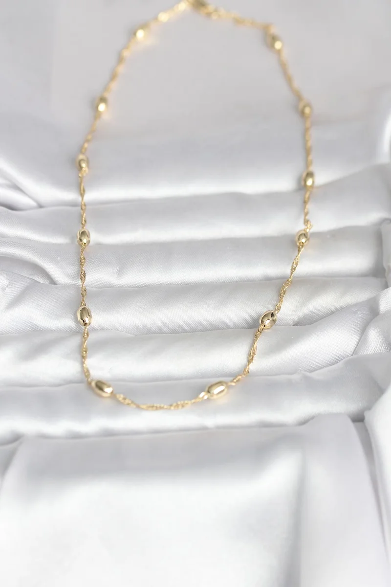 CM 14K Gold Renk Burgu Zincirli Damla Topçuk Model 45 cm Kadın Kolye