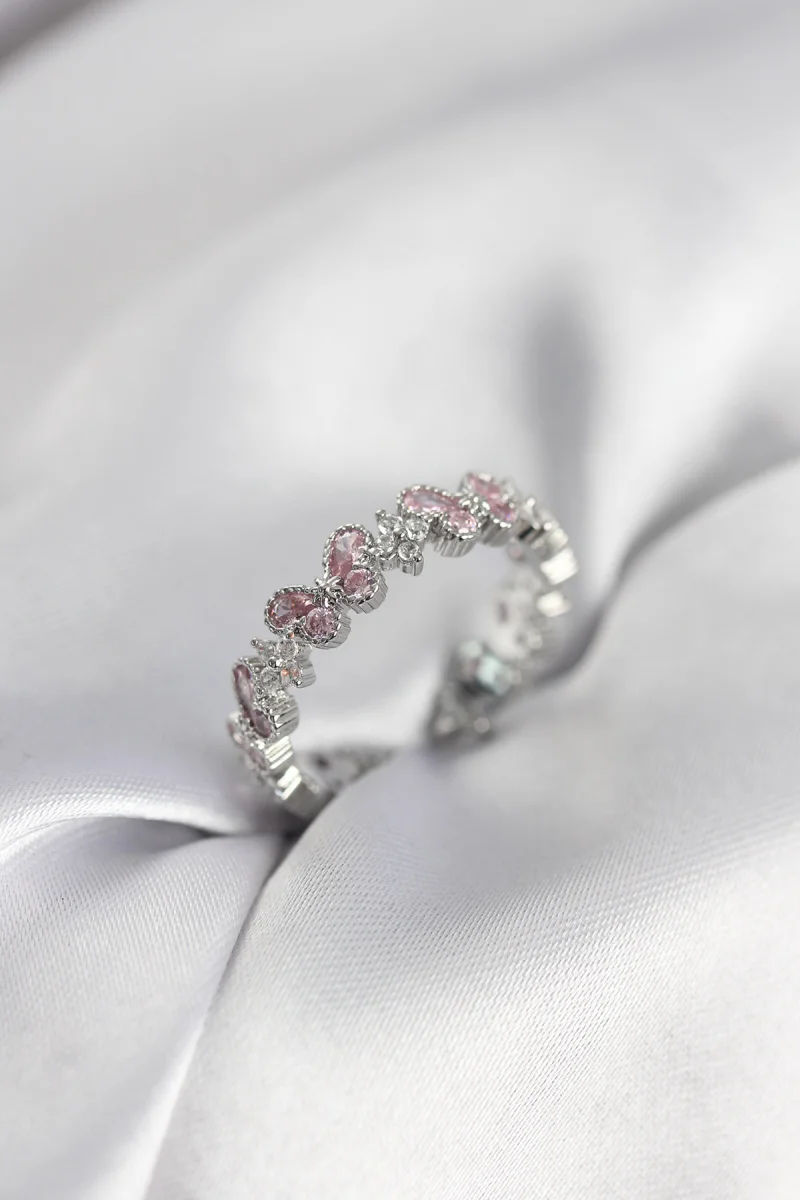 Pembe Zirkon Taşlı Kelebek Model Kadın Yüzük