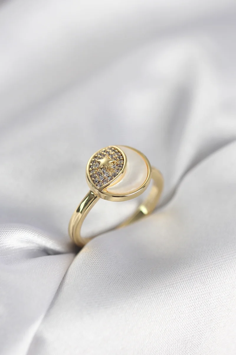 Ay Yıldız Model Gold Renk Zirkon Taşlı Kadın Yüzük