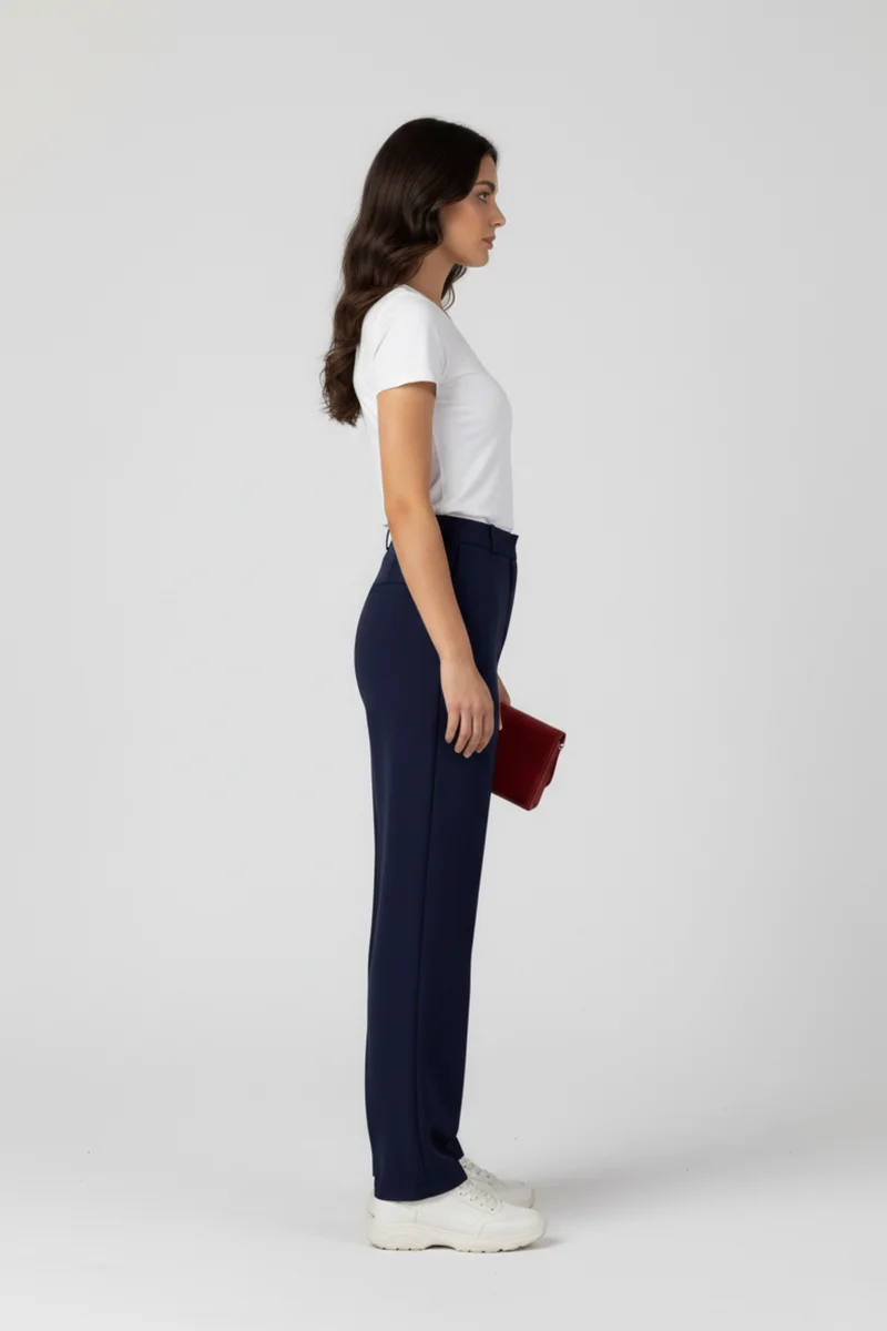 Kadın Modal Çımalı Yüksek Bel Beli Lastikli Bol Paça Pantolon - Lacivert