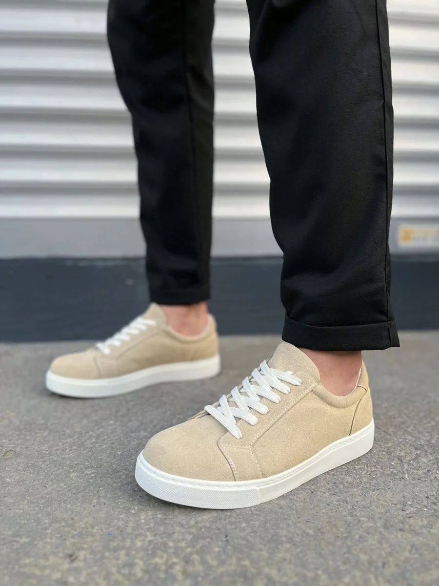 JY165 Elite Bağcıklı Süet Erkek Günlük Sneaker Ayakkabı SBT - Krem