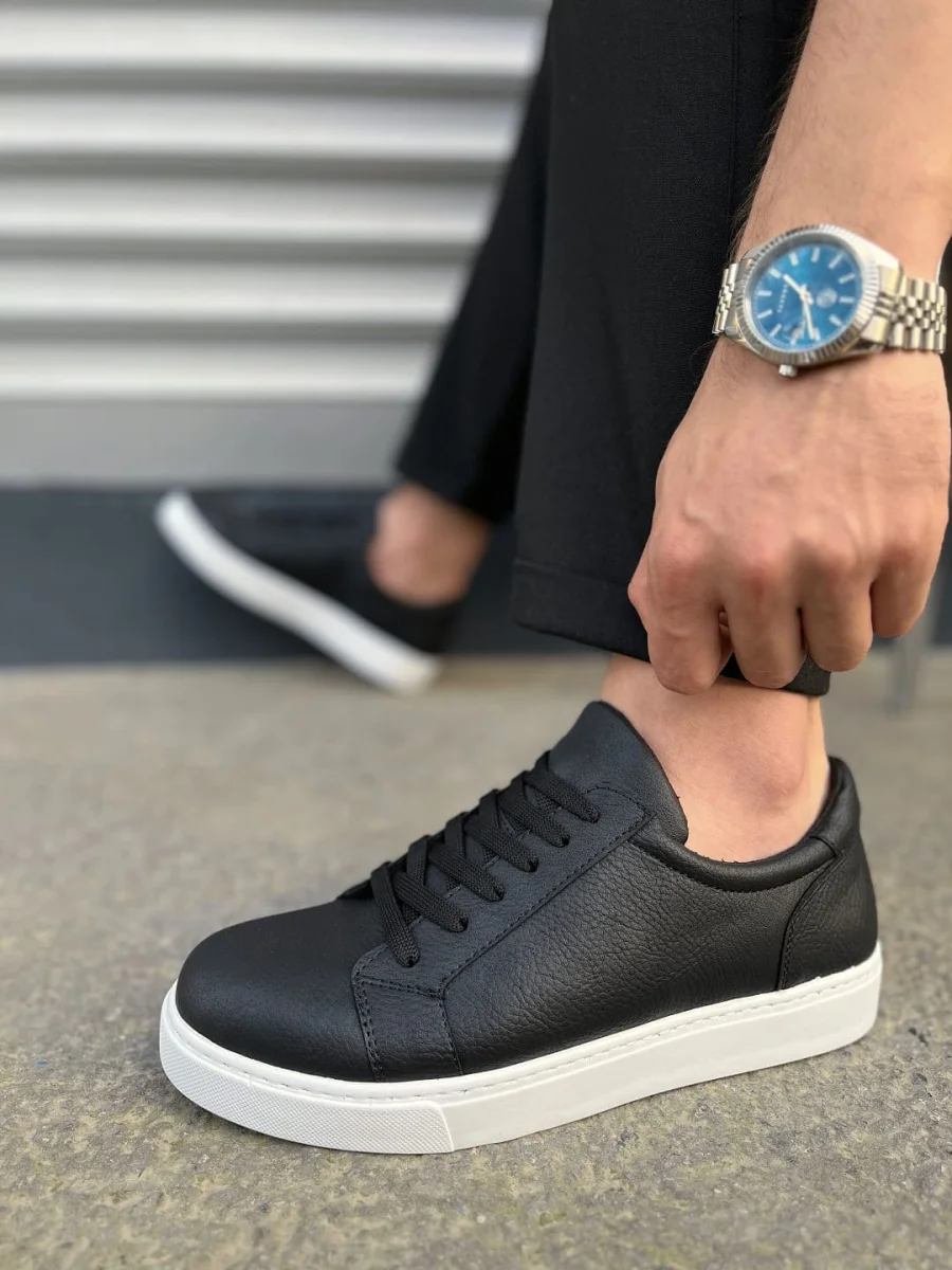JY165 Elite Bağcıklı Cilt Erkek Günlük Sneaker Ayakkabı CBT - Siyah