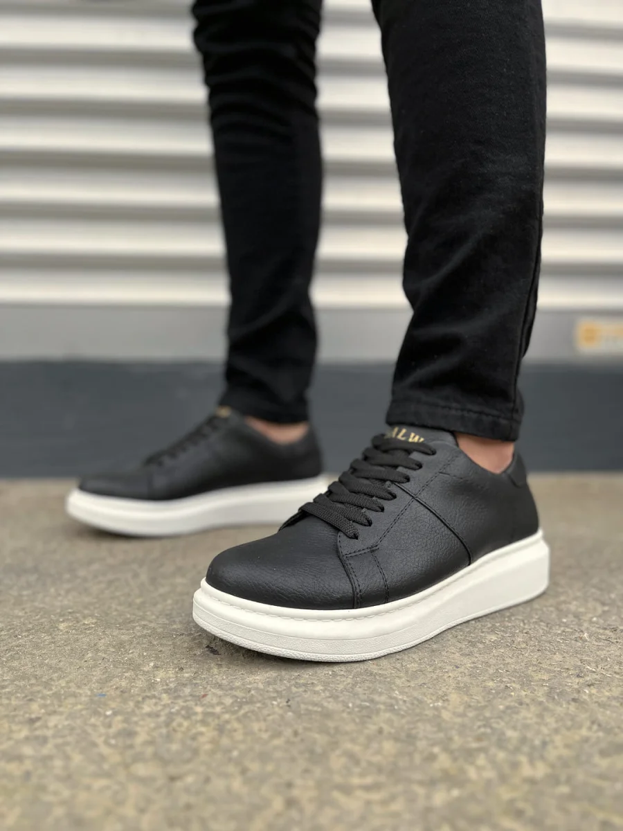 JY151 Boost Bağcıklı Cilt Erkek Günlük Sneaker Ayakkabı CBT - Siyah