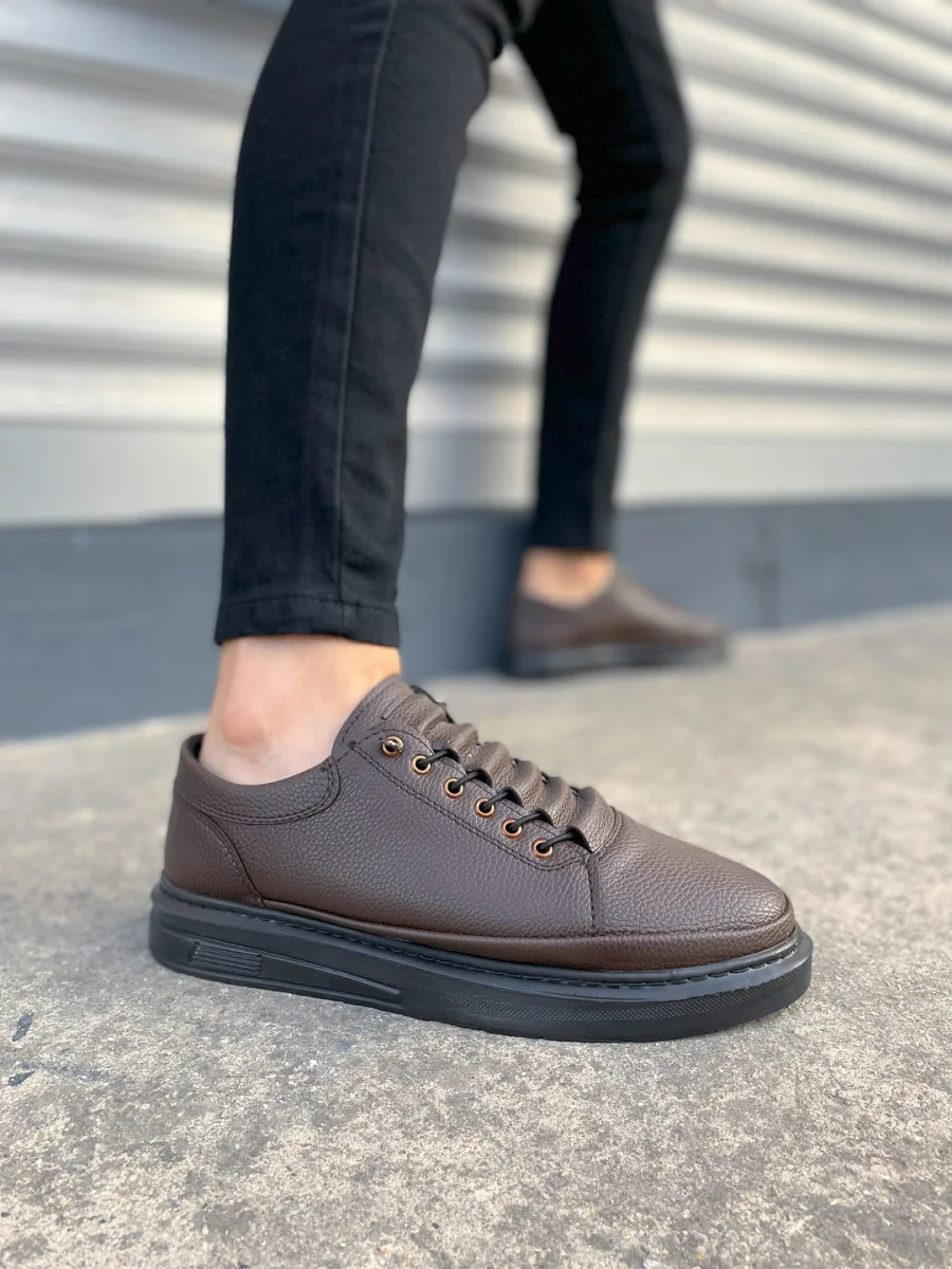 JY0535 Prime Bağcıklı Cilt Erkek Günlük Sneaker Ayakkabı CST - Kahverengi