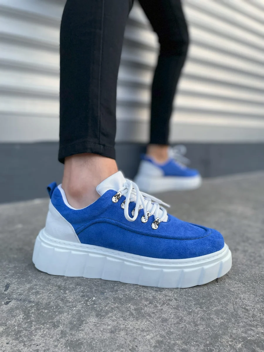JY010 Cloud Bağcıklı Süet Erkek Günlük Sneaker Ayakkabı SBT - Mavi/Beyaz