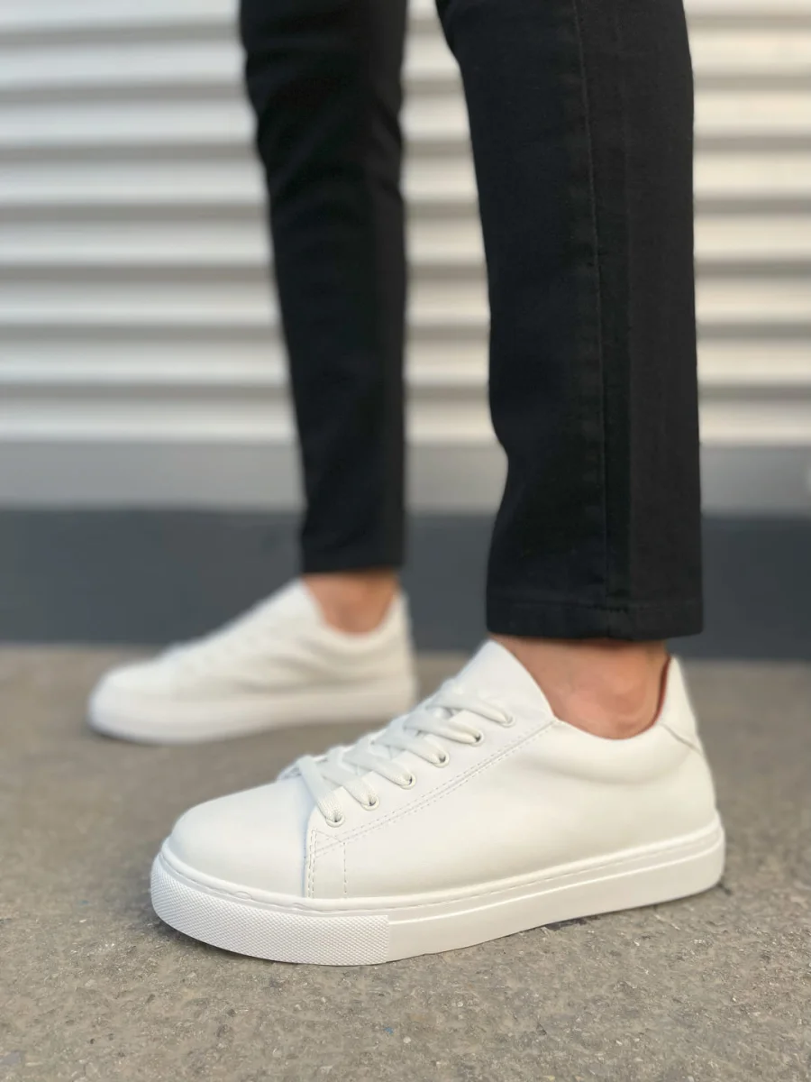 JY122 Mode Bağcıklı Cilt Erkek Günlük Sneaker Ayakkabı CBT - Beyaz