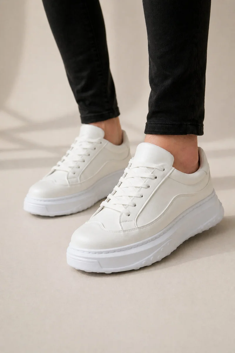 JY507 Dara Bağcıklı Cilt Erkek Günlük Sneaker Ayakkabı CBT Beyaz