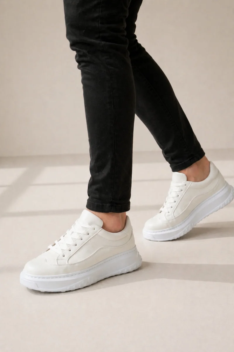 JY507 Dara Bağcıklı Cilt Erkek Günlük Sneaker Ayakkabı CBT Beyaz