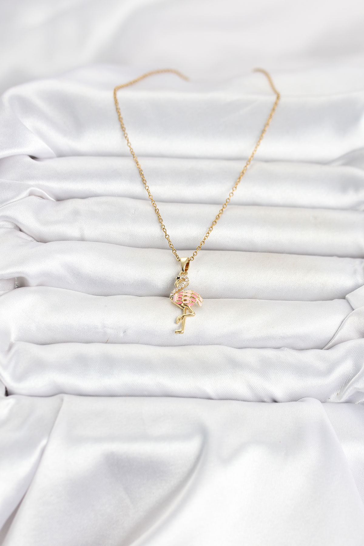 316L Çelik Zincir Gold Renk Flamingo Model Kadın Kolye