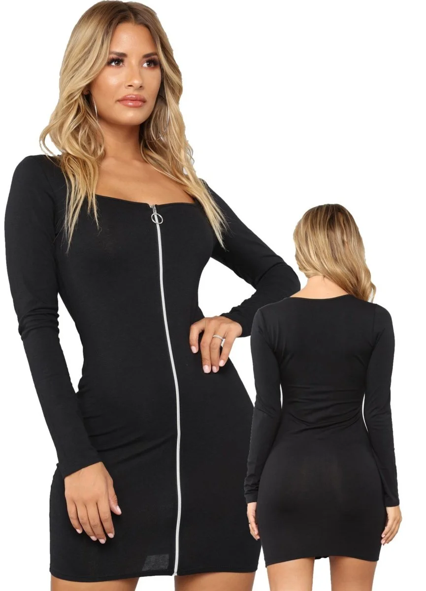 Fermuarlı Mini Elbise