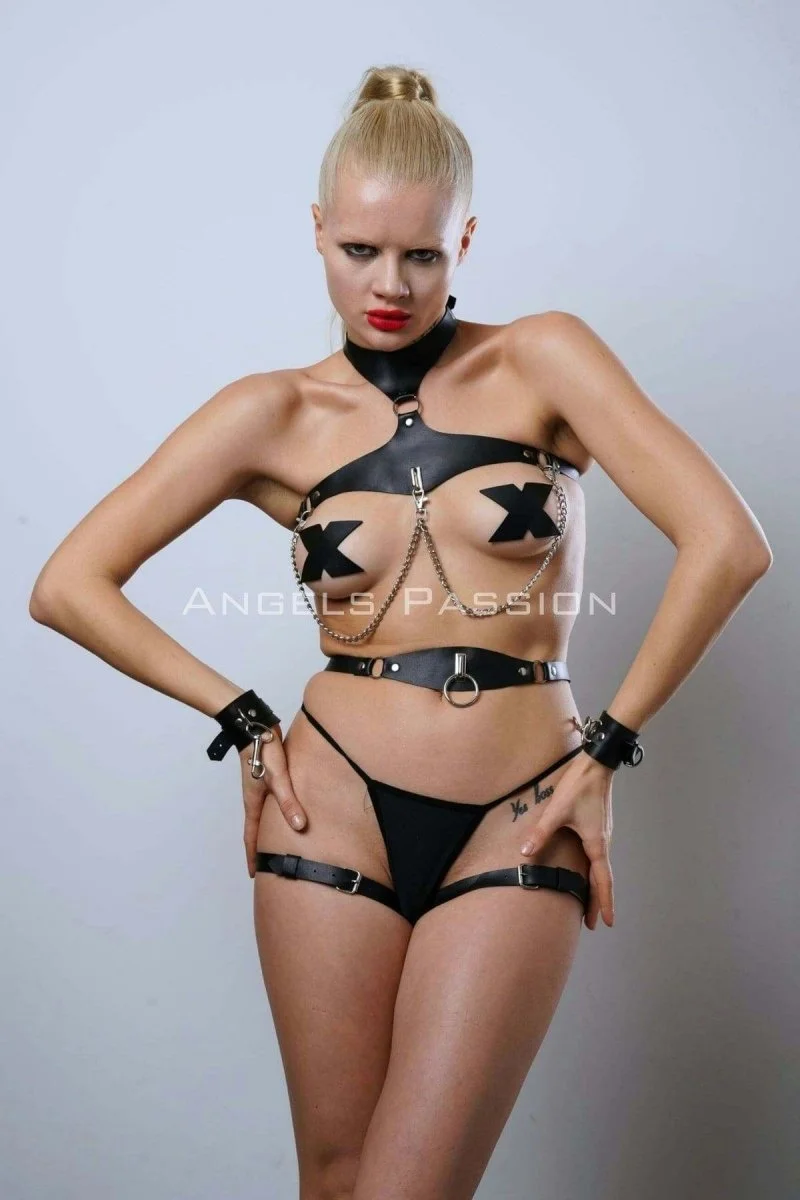 Deri Harness Takım, Deri Fantezi İç Giyim, Deri Clubwear, Dancewear - Brf1099