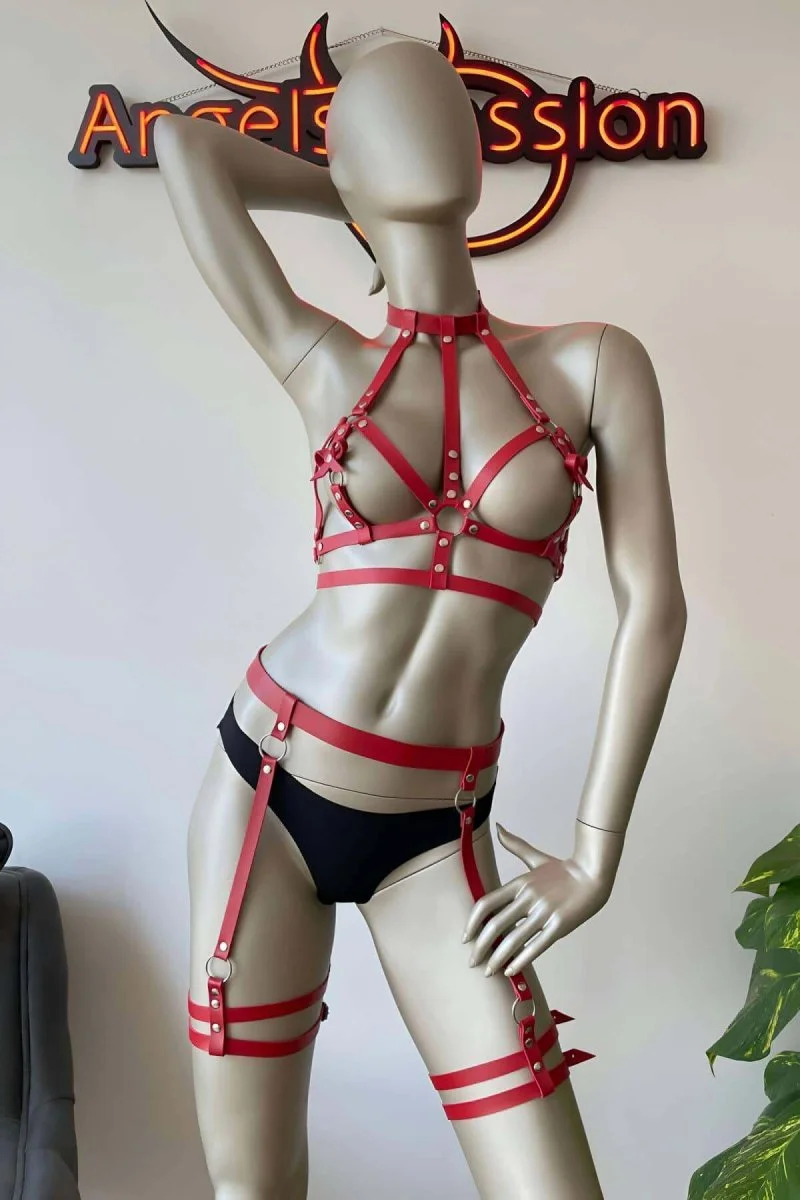 Seksi Kırmızı Deri Fantazi Giyim - Brf526