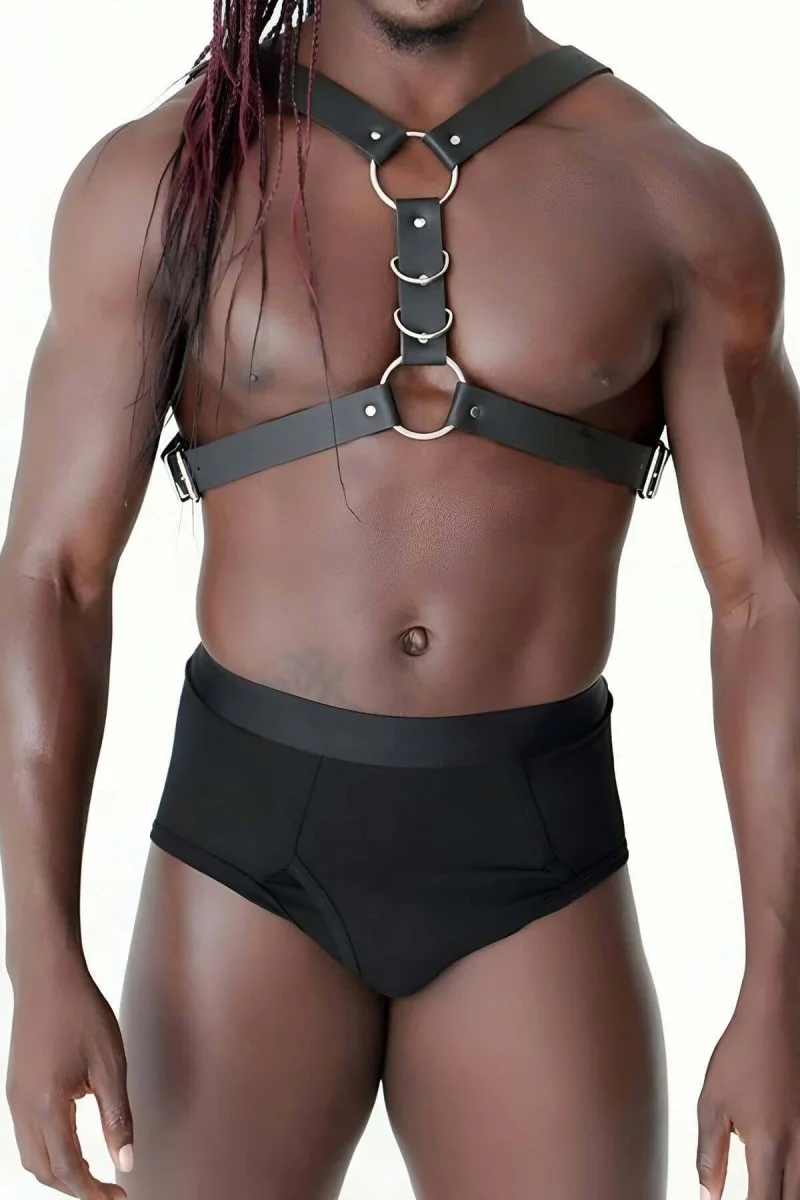 Göğüs Ve Halka Detaylı Erkek  Deri Harness - Brfm85