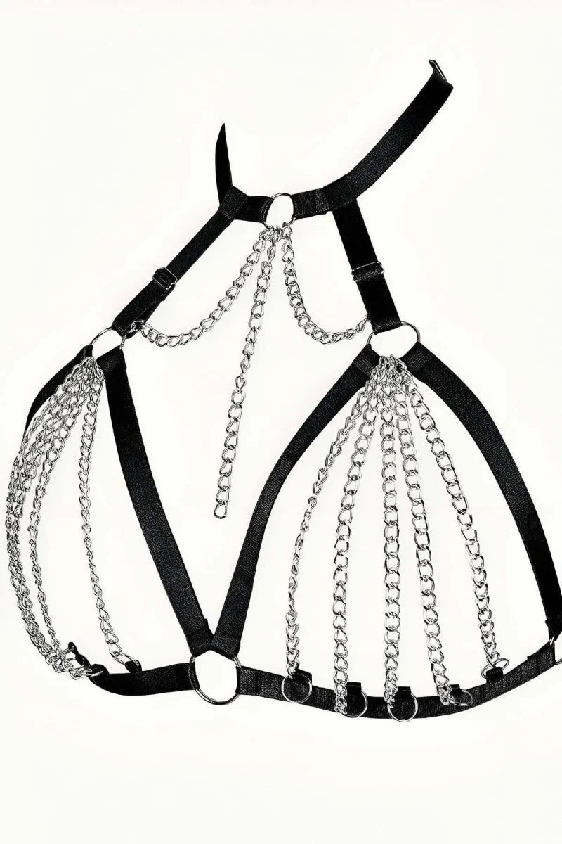 Zincirli Lastik Seksi Göğüs Harness - Brf805