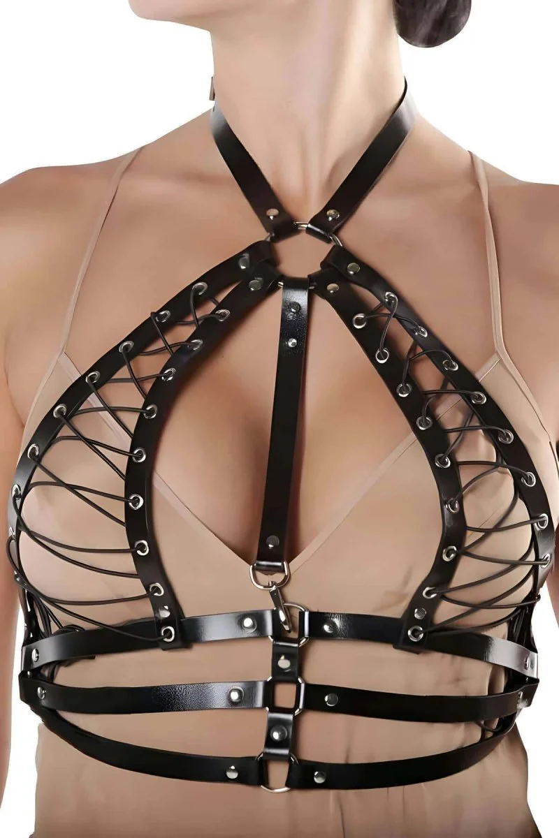Deri Giysi Üzeri İpli Göğüs Altı Kemer Harness - Brf1077