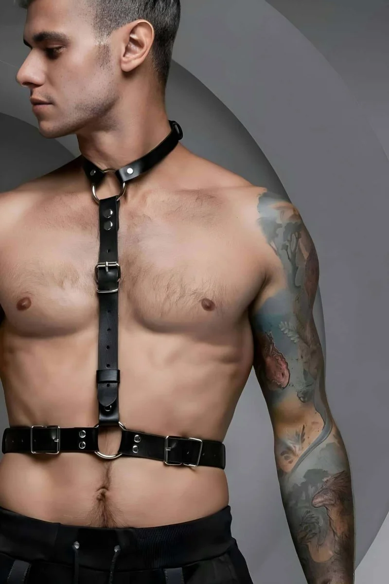 Erkek  Deri Boyundan Askılı Bel Kemeri Harness - Brfm124
