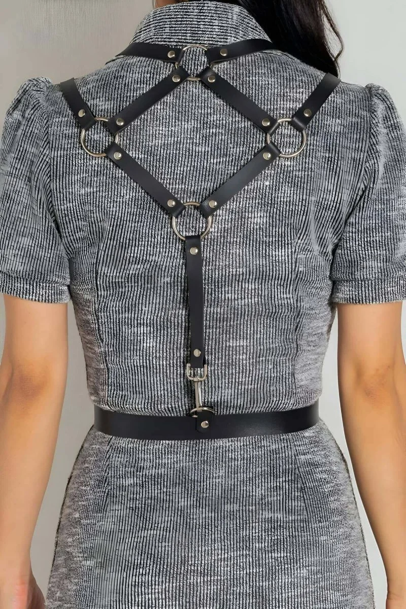 Seksi Deri Arkası Üçgen Detaylı Giysi Üzeri Bel Kemeri Harness - Brf1181