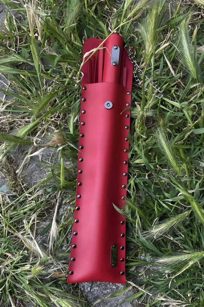 Deri Çantalı Kırmızı Kırbaç, Şık Deri Kırbaç, Sexy Aksesuar - Brf1287