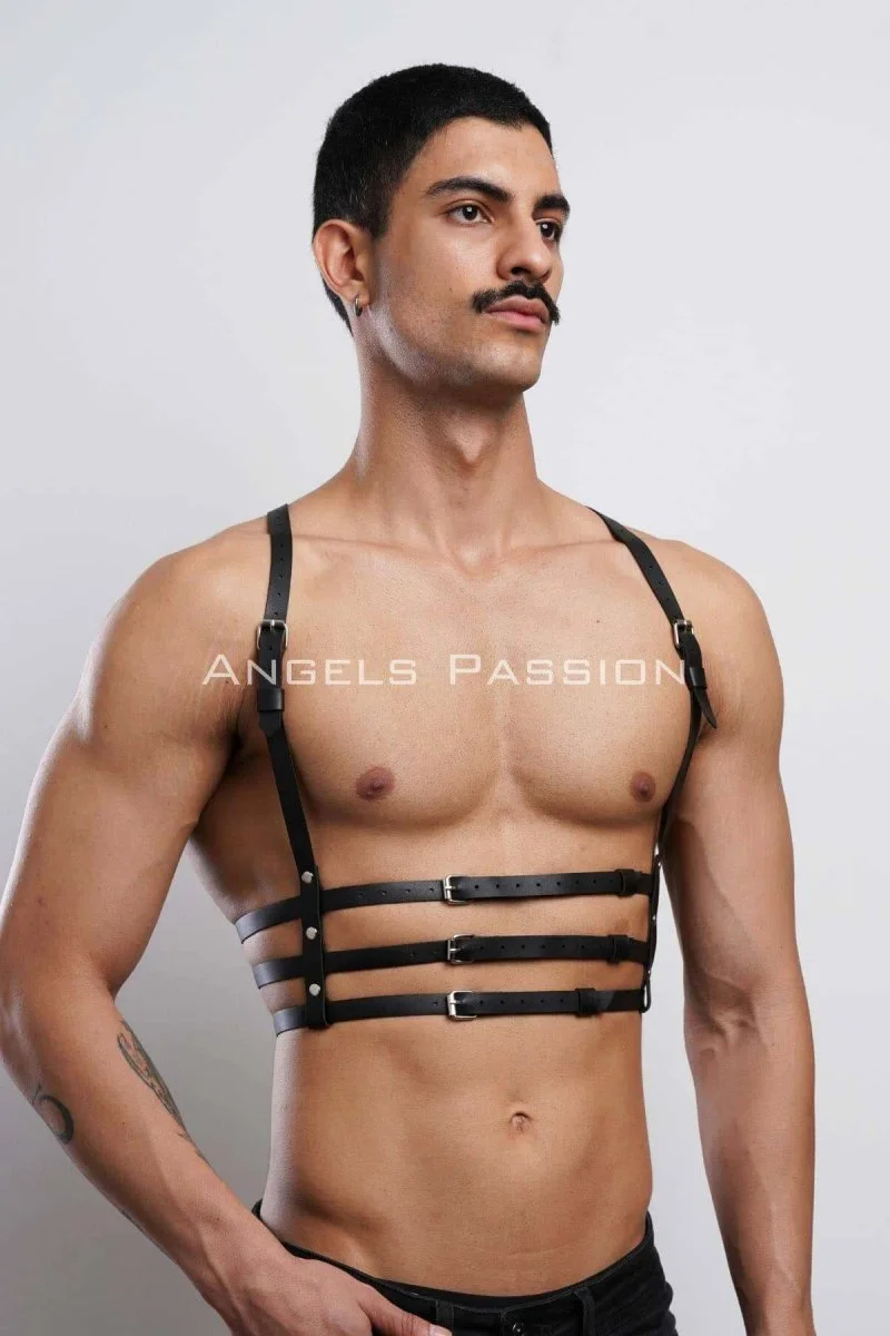 3 Sıralı Erkek  Göğüs Harness, Şık T-shirt Üzeri Aksesuar - Brfm107