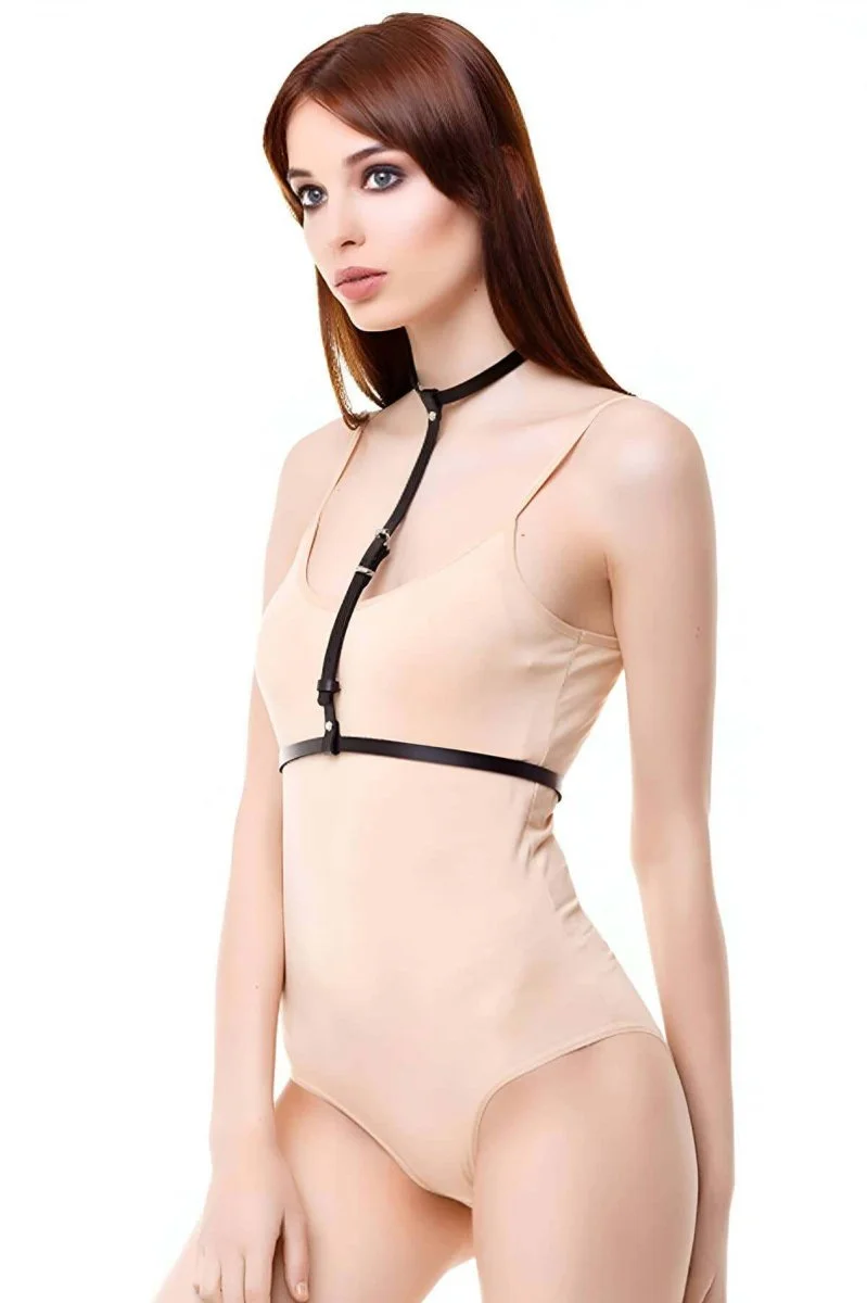 Tek Sıralı Boyun Bel Deri Harness - Brf188
