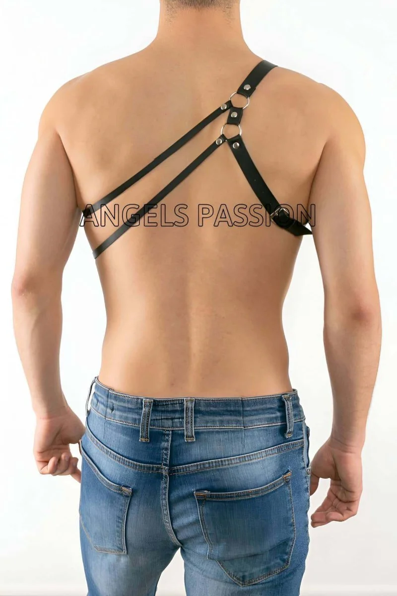 Erkek  Tek Omuz Deri Harness - Erkek  Fantazi İç Giyim - Erkek  Deri Erotik İç Giyim - Brfm14