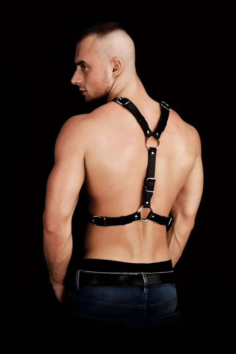 Perçin Detaylı Şık Deri Erkek  Göğüs Harness - Brfm108
