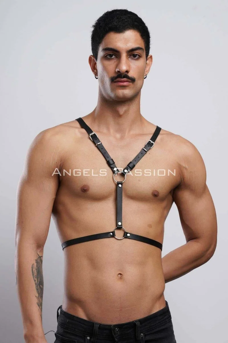 Kanatlı Erkek  Harness, Erkek  Göğüs Harness Ve Kanat Detay, Deri Kanatlı Harness - Brfm150