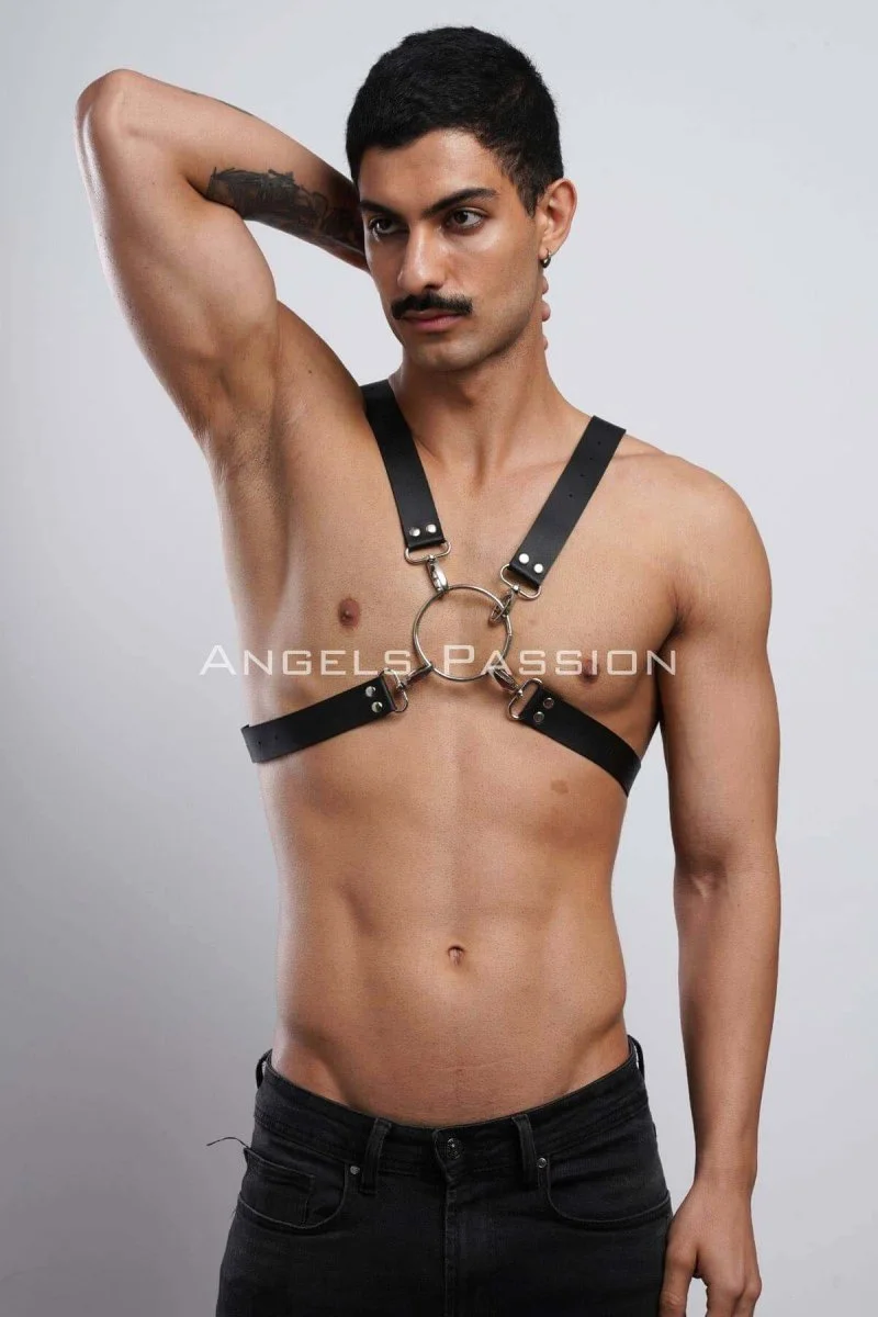 Halka Detaylı X Göğüs Erkek  Harness, Gömlek Kemeri, T-shirt Kemeri, Clubwear - Brfm178