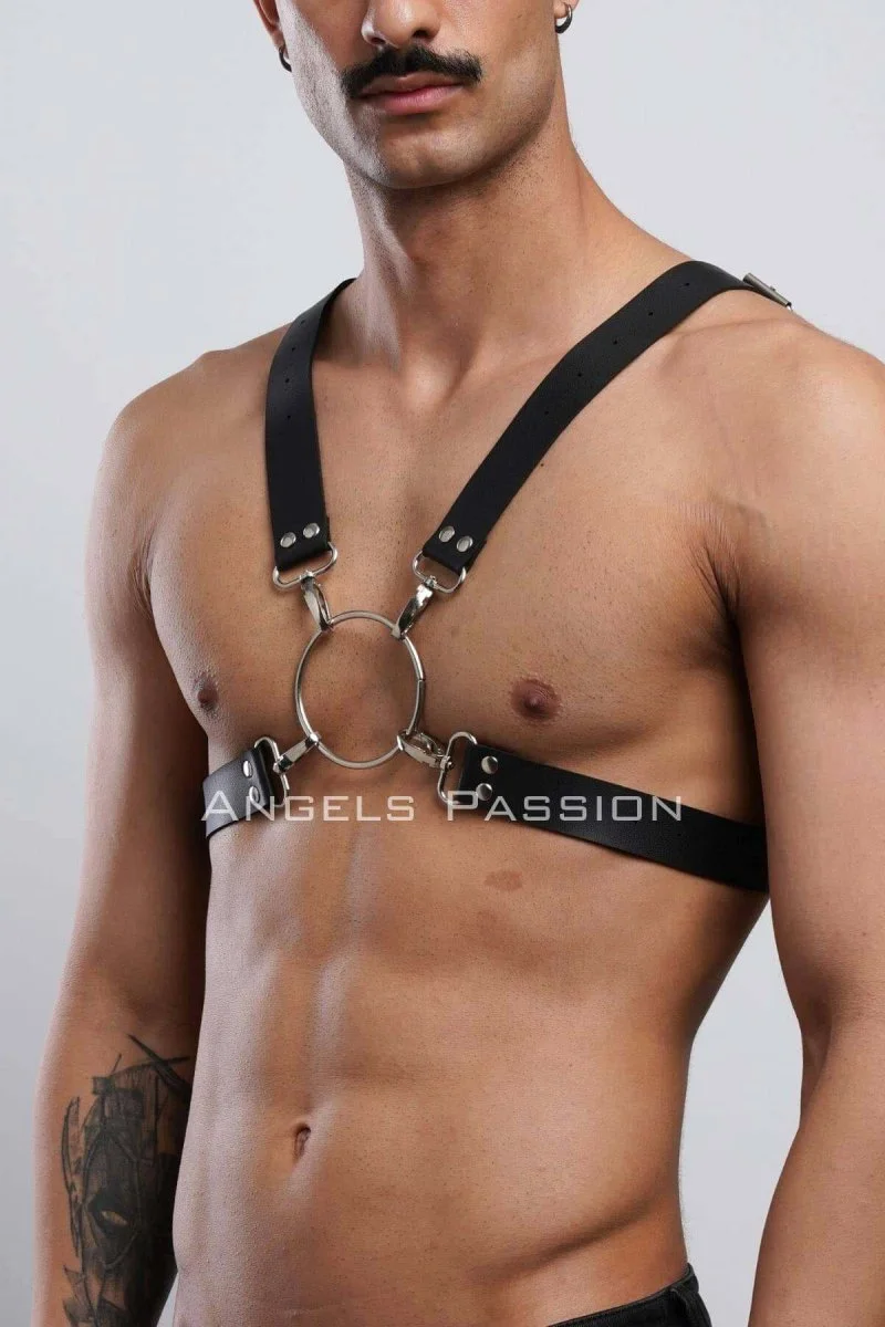 Halka Detaylı X Göğüs Erkek  Harness, Gömlek Kemeri, T-shirt Kemeri, Clubwear - Brfm178