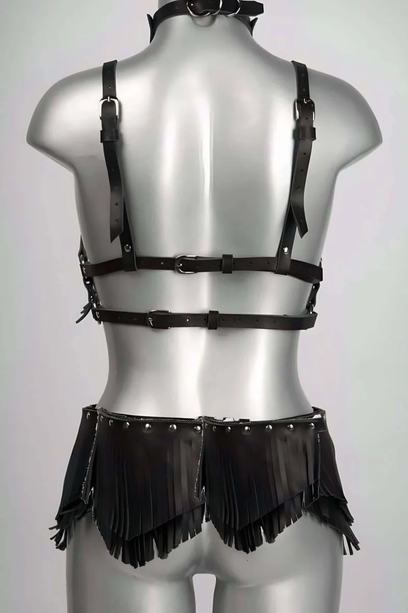 Püskül Detaylı Şık Deri Harness Takım - Brf627