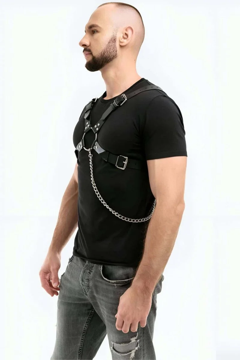 Zincir Detaylı Deri Erkek  Göğüs Harness - Brfm95