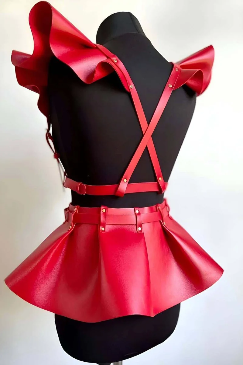 Deri Elbise Harness, Şık Mini Deri Elbise, Prenses Deri Elbise - Brf1001