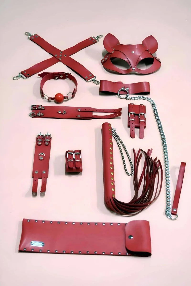 7'li Fantezi Kırbaç Kelepçe Set, Kelepçe Takım, Ayak Kelepçesi, Kedi Maskesi - Brf1309