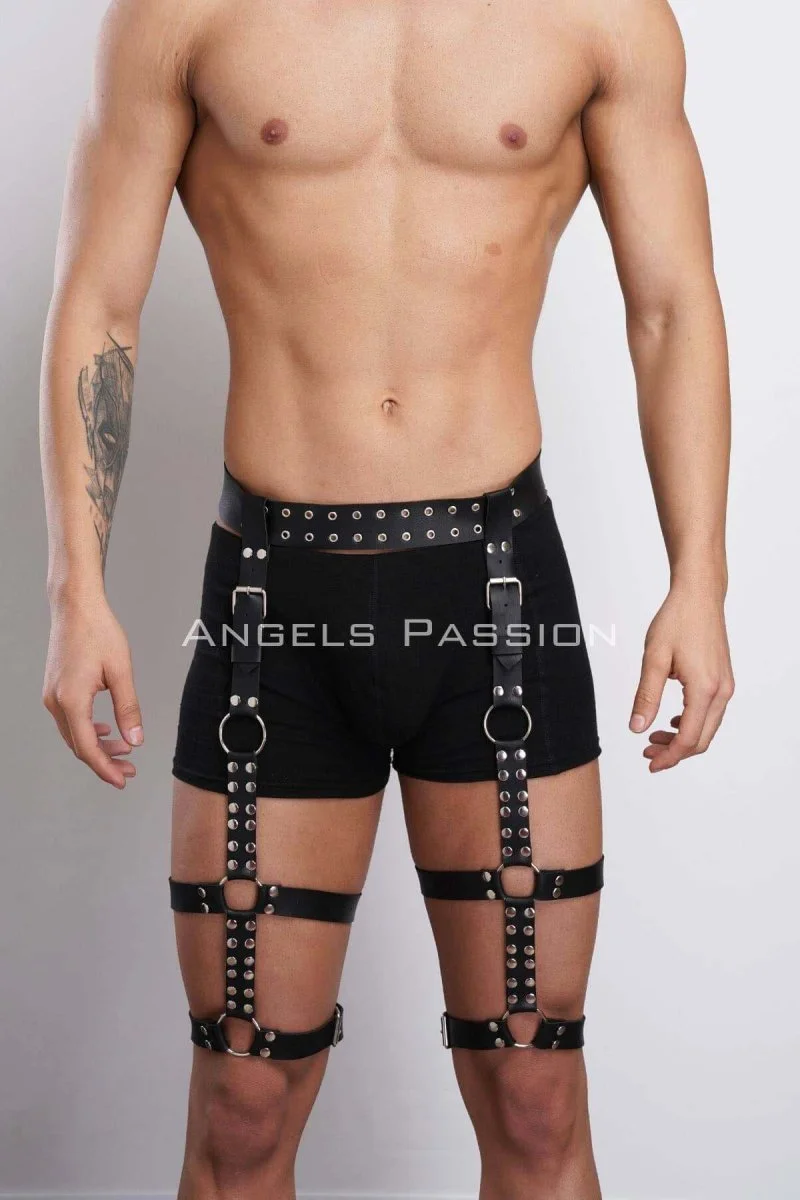 Perçin Detaylı Şık Erkek  Bacak Harness, Erkek  Fantazi Jartiyer Harness - Brfm193