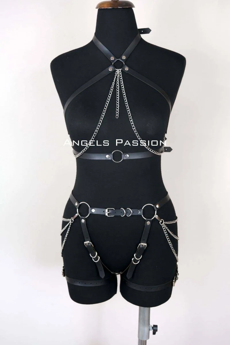 Deri Body Harness, Kadın Deri Fantezi Giyim - Brf1084