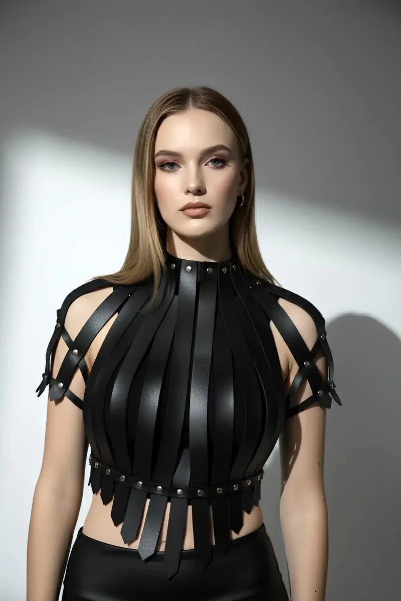 Crop Büstiyer Harness, Deri Göğüs Harness, Gömlek Üzeri Harness - Brf1257