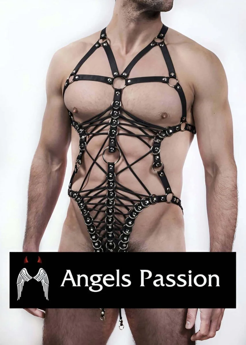 Siyah Seksi Lasitk Erkek  Vücut Harness - Brfm68