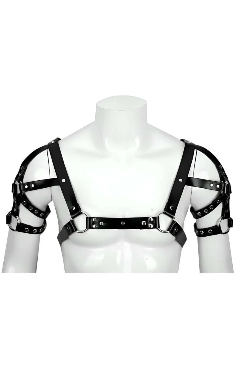 Omuz Ve Kol Detaylı Şık Deri Erkek  Harness, Erkek  Club Giyim - Brfm164