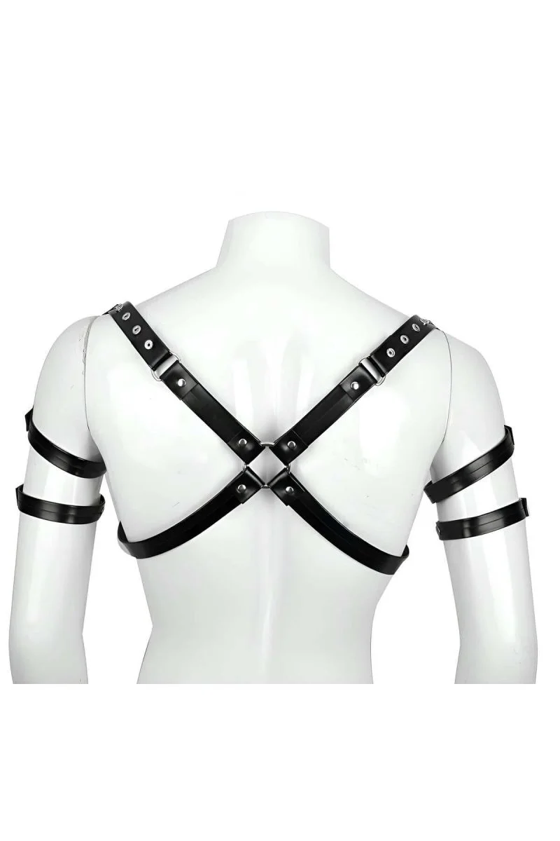 Omuz Ve Kol Detaylı Şık Deri Erkek  Harness, Erkek  Club Giyim - Brfm164