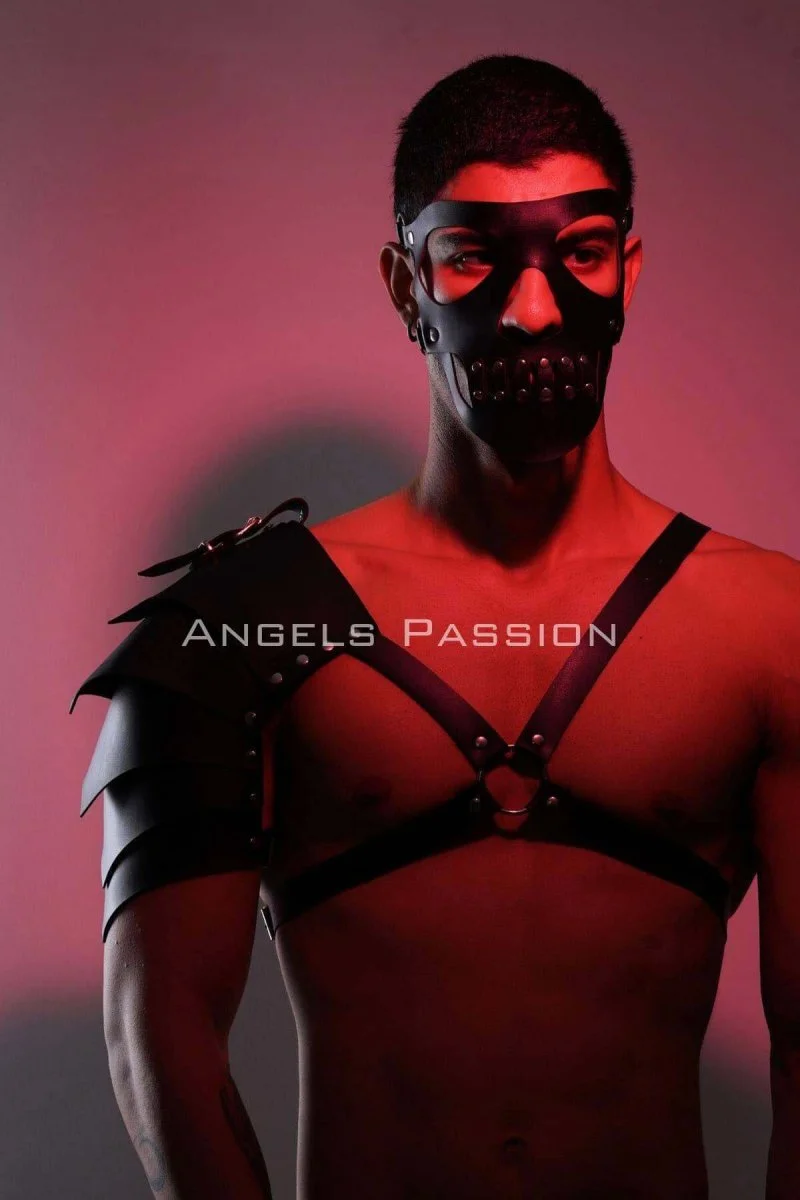 Maske Detaylı Tek Kol Barbar Kostüm Takım, Erkek  Deri Cosplay Takım - Brfm197