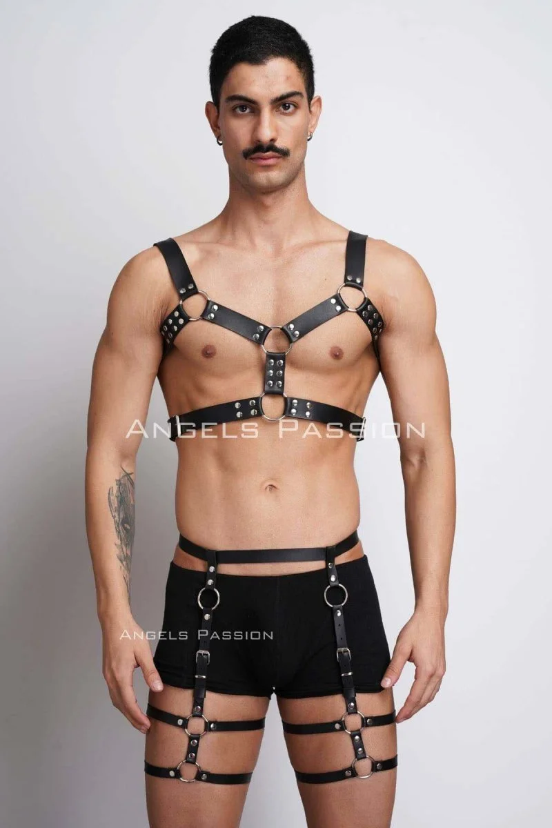 Erkek  Deri Göğüs Harness Ve Bacak Harness Takım - Brfm195