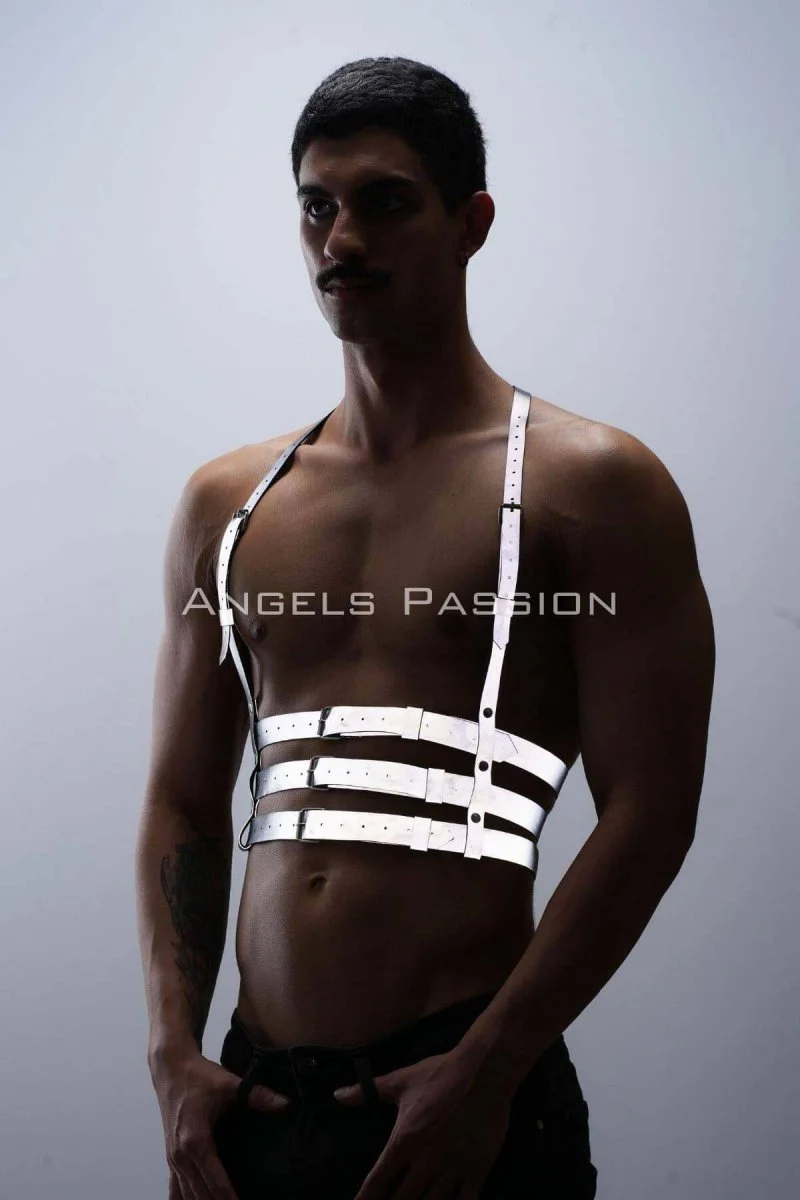 Reflektörlü (karanlıkta Parlayan) Erkek  Göğüs Harness, Parti Aksesuar, Clubwear - Brfm17