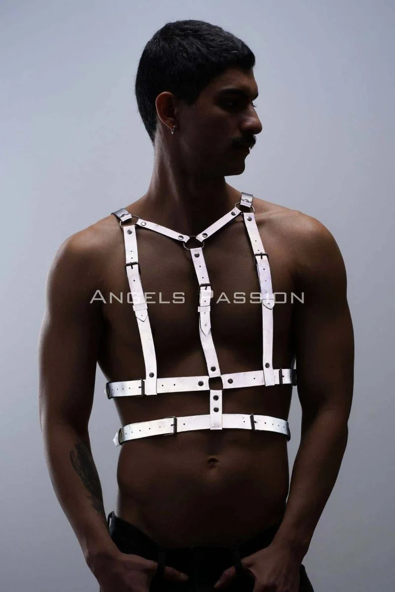 Reflektörlü (karanlıkta Parlayan) Göğüs Harness, Clubwear, Tarz Erkek  Vücut Aksesuar - Brfm40
