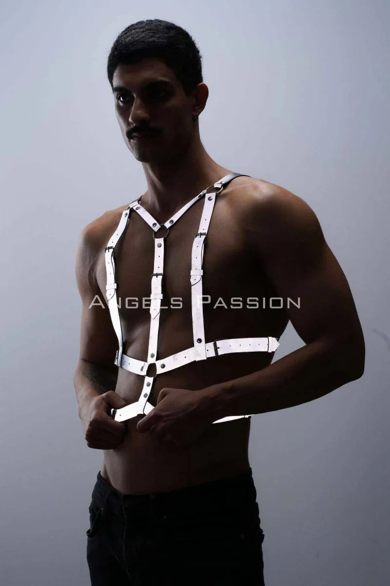 Reflektörlü (karanlıkta Parlayan) Göğüs Harness, Clubwear, Tarz Erkek  Vücut Aksesuar - Brfm40