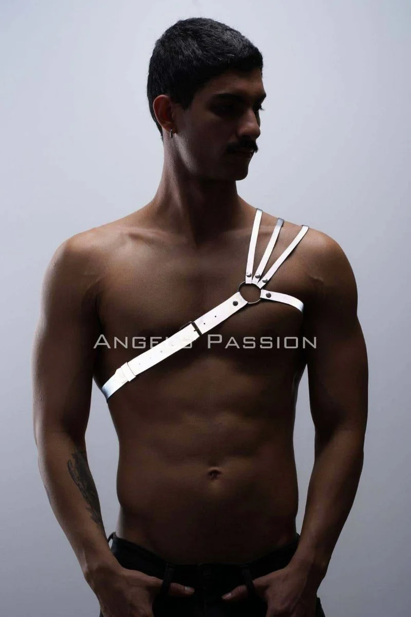 Reflektörlü (karanlıkta Parlayan) Omuz Detaylı Şık Erkek  Göğüs Harness, 3 Çizgili Harness - Brfm45